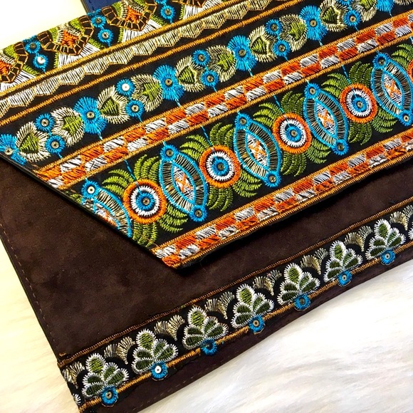 Embroidered Clutch Bag Envelope Pattern Aztec - Picture 2 of 7